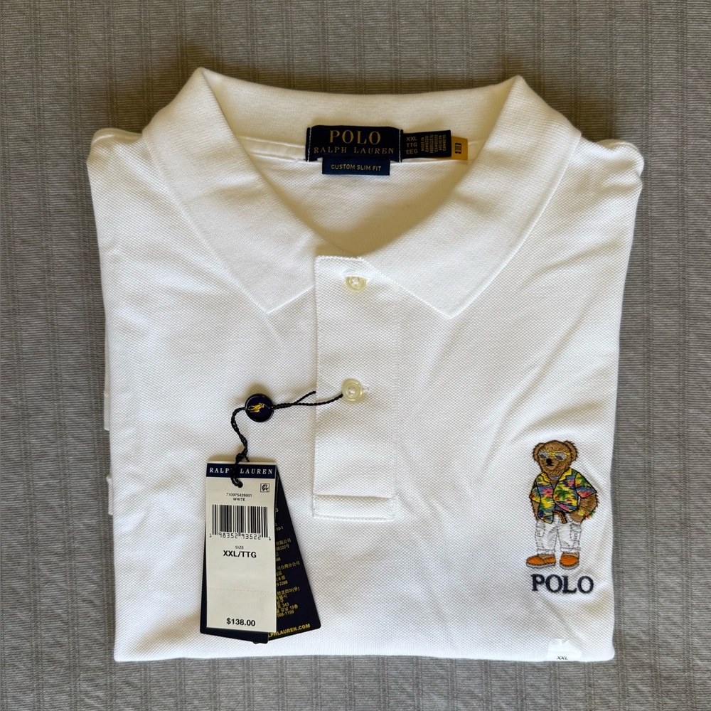NWT Men’s Polo Ralph Lauren Polo Bear Shirt XXL White Custom Slim Fit